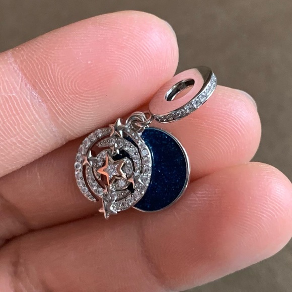 NWOT Two-tone Shooting Star Double Dangle Charm Pendant Sterling Silver 925 - Picture 14 of 16